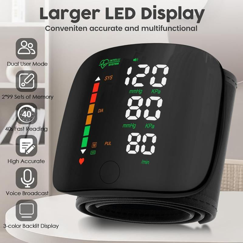 Touch Screen Wrist Blood Pressure Cuff 99X2 Reading Memory Wrist Bp Monitor with Carrying Case,Wrist Blood Pressure Monitor Led Display,Health Monitoring Adjustable.